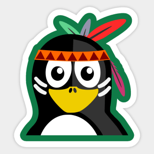 Penguin as Native American Sticker